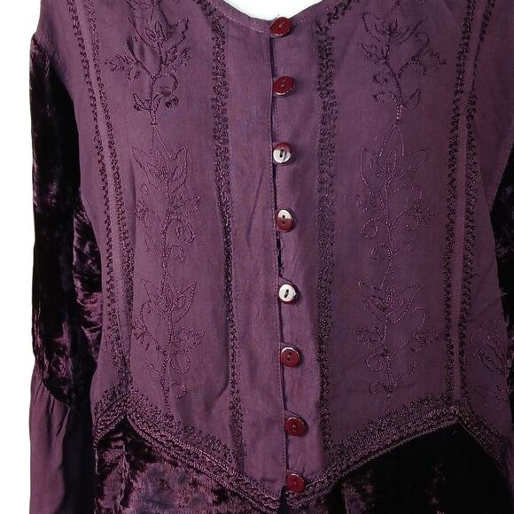 Encounter Free Size Purple Velvet Detail Floral Embroidery Twin Set Two Piece - Picture 5 of 13